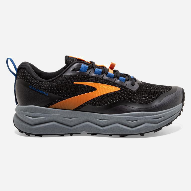 Brooks Caldera 5 Israel - Men's Distance Trail Running Shoes - Black/Orange/Blue (05943-CUFR)